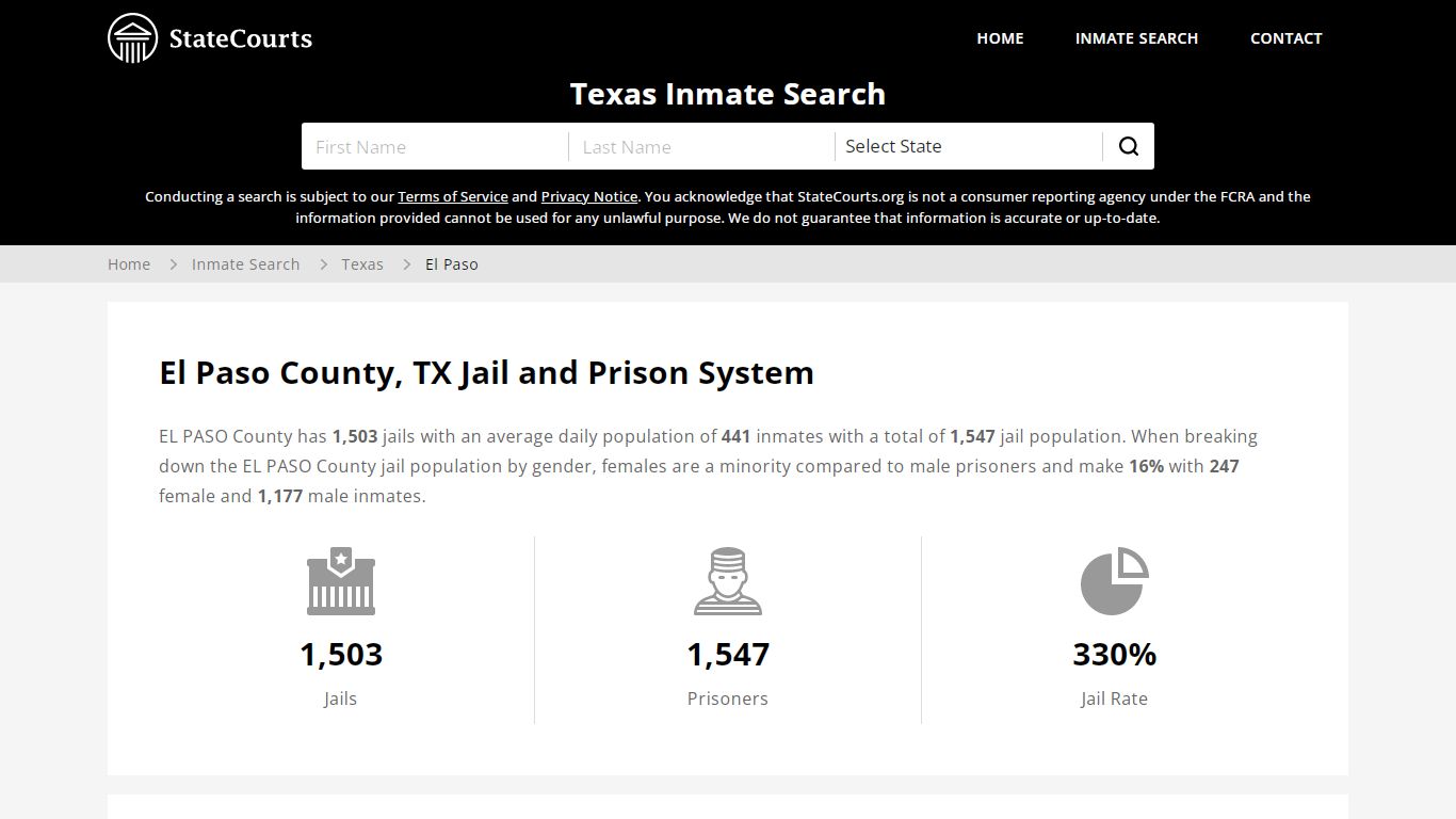 El Paso County, TX Inmate Search - StateCourts